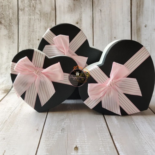 Black Heart Gift Box with White Base and Pink Ribbon