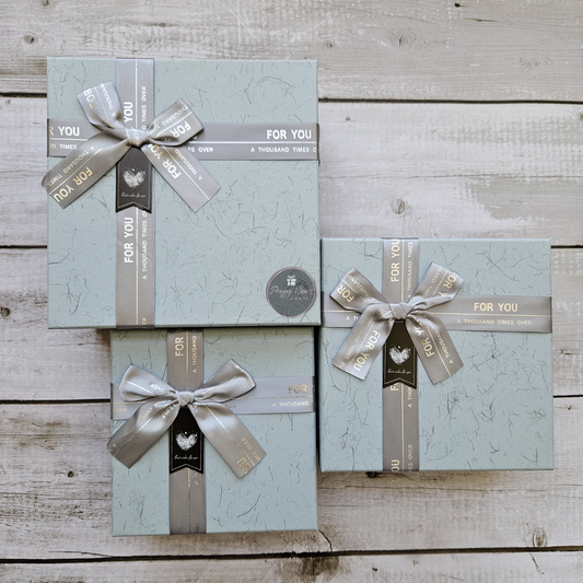 Square Blue Top Black Base with Metallic Ribbon Gift Box | Set of 3 Boxes