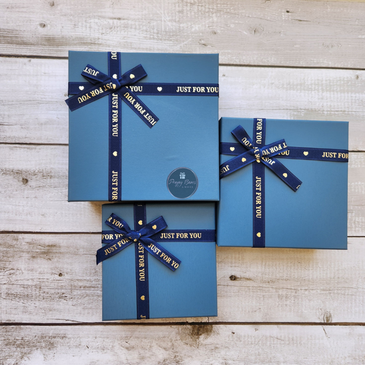 Square Blue Top Black Base with Blue Ribbon Gift Box | Set of 3 Boxes