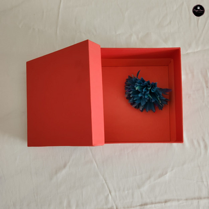 Plain Orange Rigid Gift Box with Flower – 6x6x3.5"