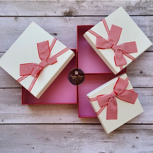 White Square Red Ribbon Gift Box